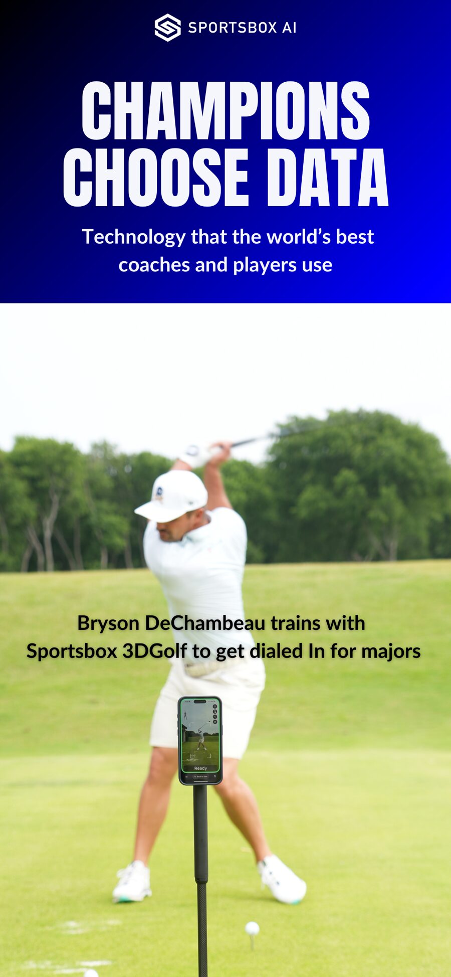 ブライソン・デシャンボーがSportsbox 3D Golfアプリでスイングを解析する画面