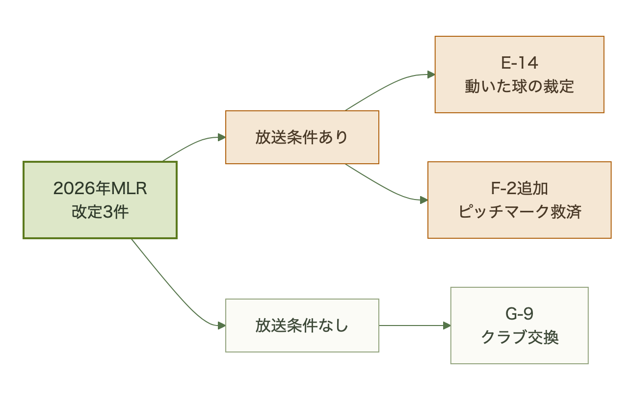E-14とF-2追加オプションは放送条件あり、G-9は放送条件なしに分類されるフローチャート