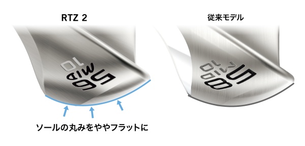 RTZ 2と従来モデルのソールを並べた比較画像。RTZ 2はソールの丸みをややフラットにしている