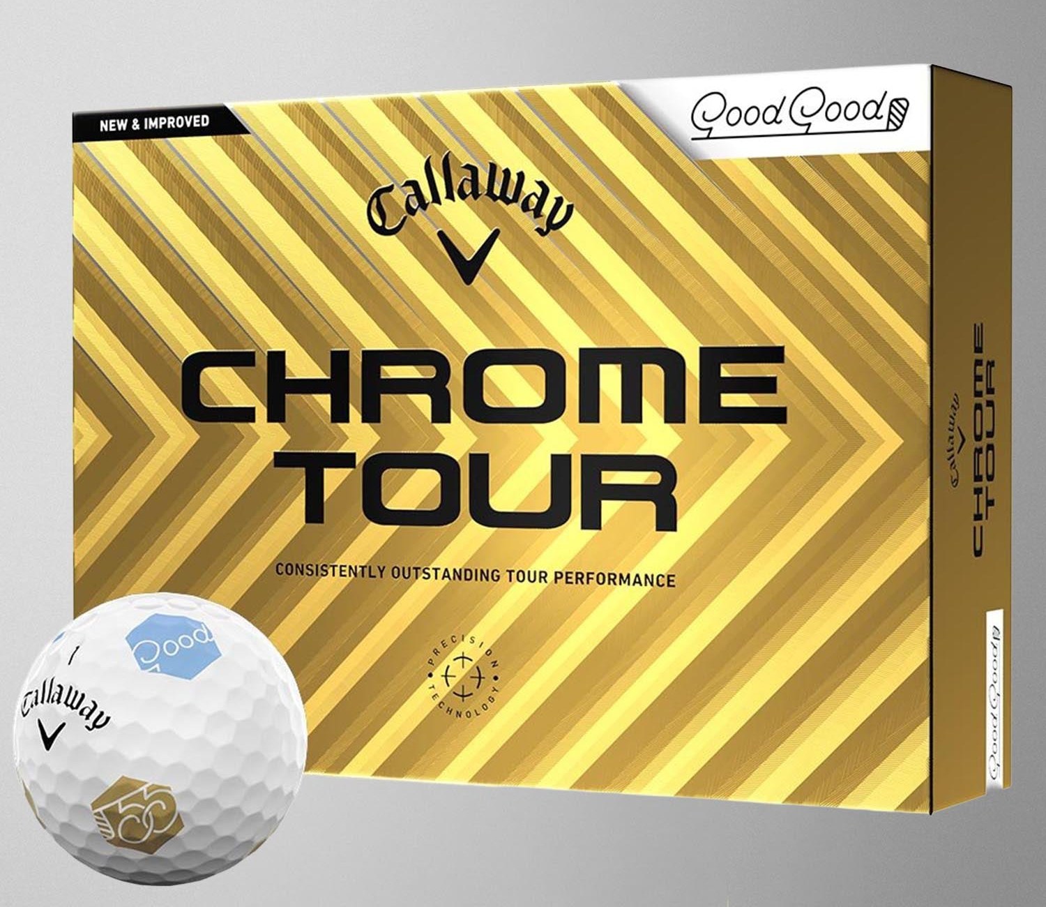 CallawayとGood Goodの両方のロゴが入ったChrome Tourボールの箱とボール
