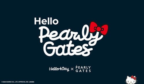Hello PEARLY GATESのロゴ。紺地に白い文字とハローキティ