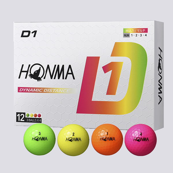 HONMA D1(2024年モデル)マルチカラーのパッケージと4色のボール