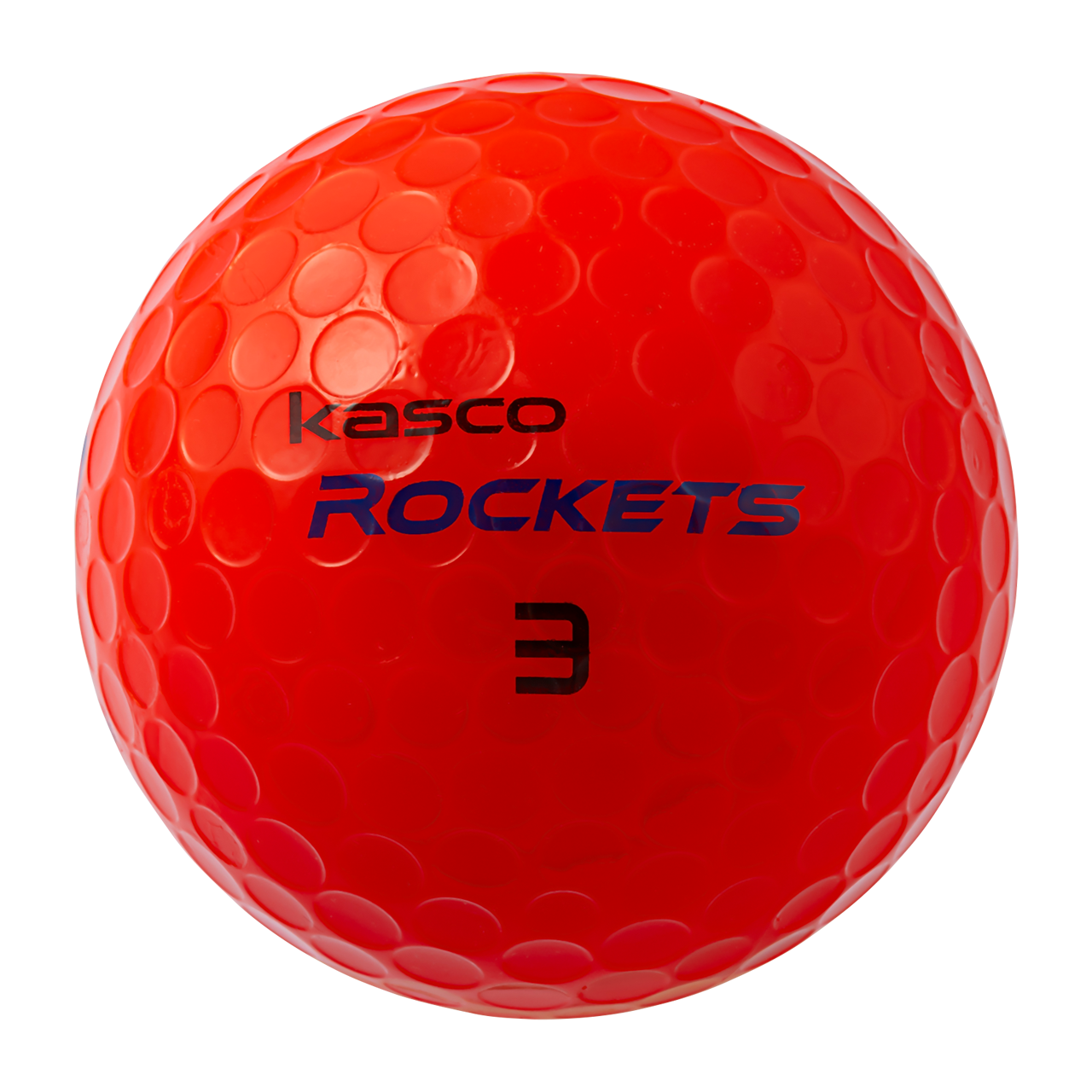 レッドのkasco ROCKETS。ボール番号3と青いROCKETSロゴが入っている