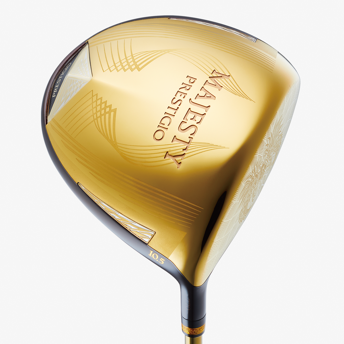 通常色のプレステジオ14 ドライバーのソール側。金色のソールに細線の截金調デザインとMAJESTY PRESTIGIOのロゴ