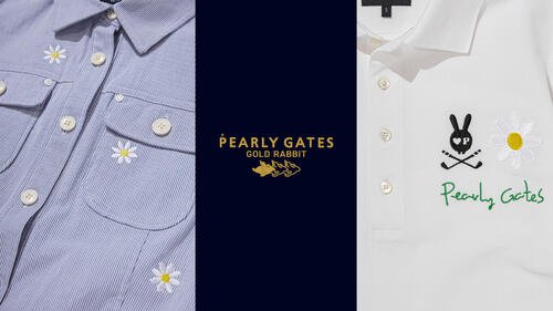 PEARLY GATES GOLD RABBITのウェア。花柄やうさぎの刺しゅうのシャツ