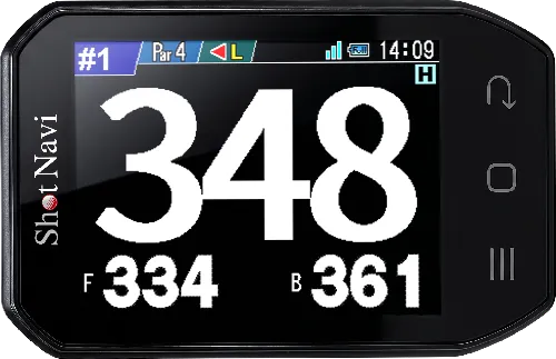 Granz neoを横向きにした画面。中央に大きく348、下にF334とB361の距離が表示されている
