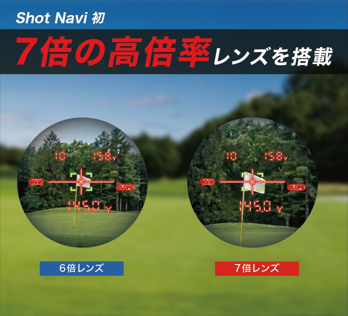6倍レンズと7倍レンズの見え方の比較。7倍のほうがピンが大きく見える