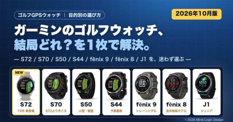 ガーミンのゴルフウォッチ 目的別の選び方 S72/S70/S50/S44/fēnix 9/fēnix 8/J1比較（2026年10月）