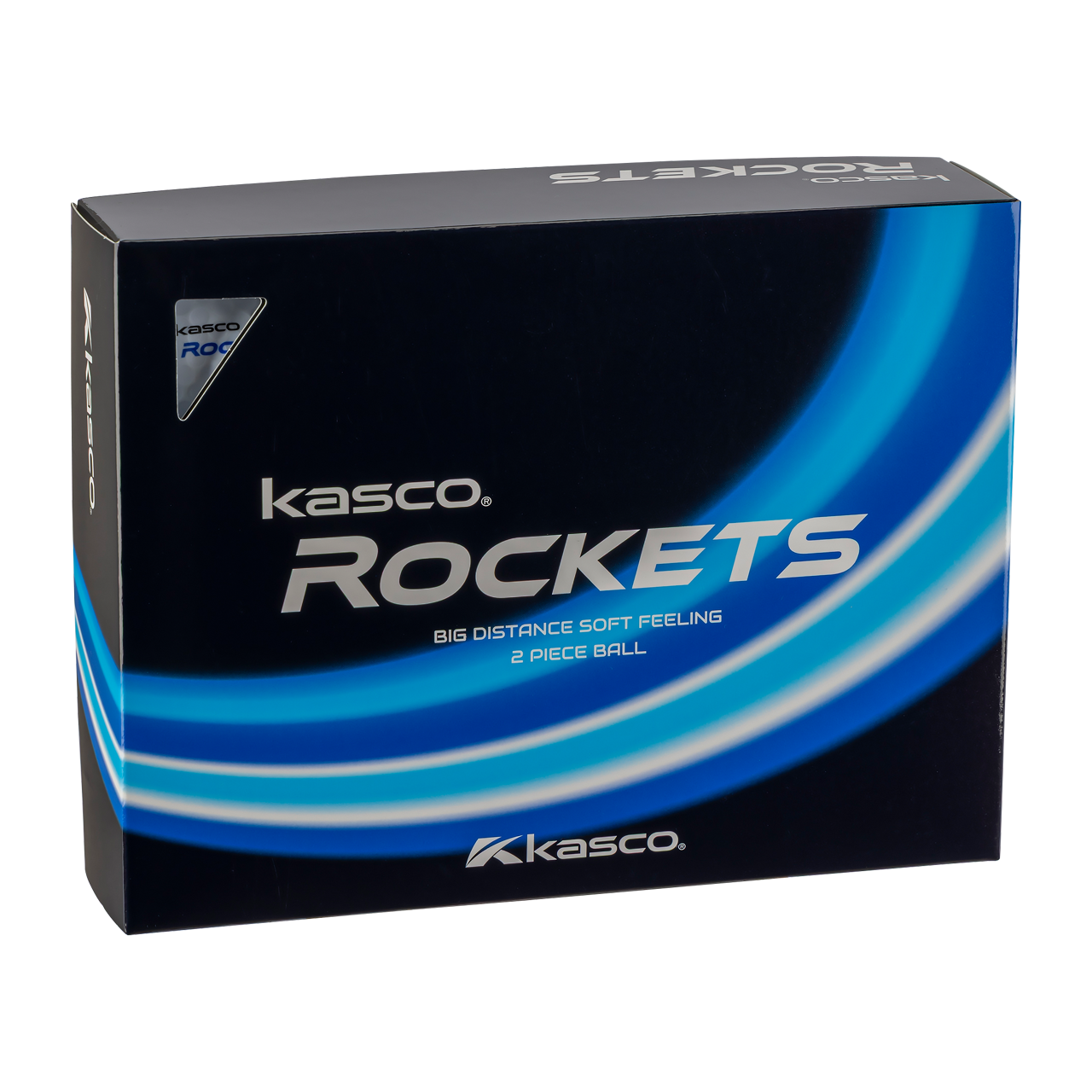 kasco ROCKETSの1ダース箱。青いラインの入った黒いパッケージ
