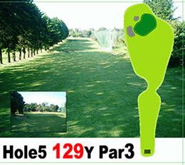 ジュンミニゴルフ場 Hole5(129Y)のフェアウェイ写真とホール図