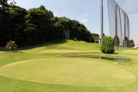 香川グリーンゴルフ ショートコースのグリーンと池