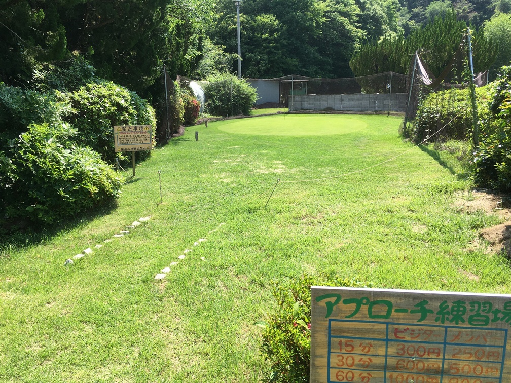 阪奈ゴルフ 芝のアプローチ練習場とグリーン
