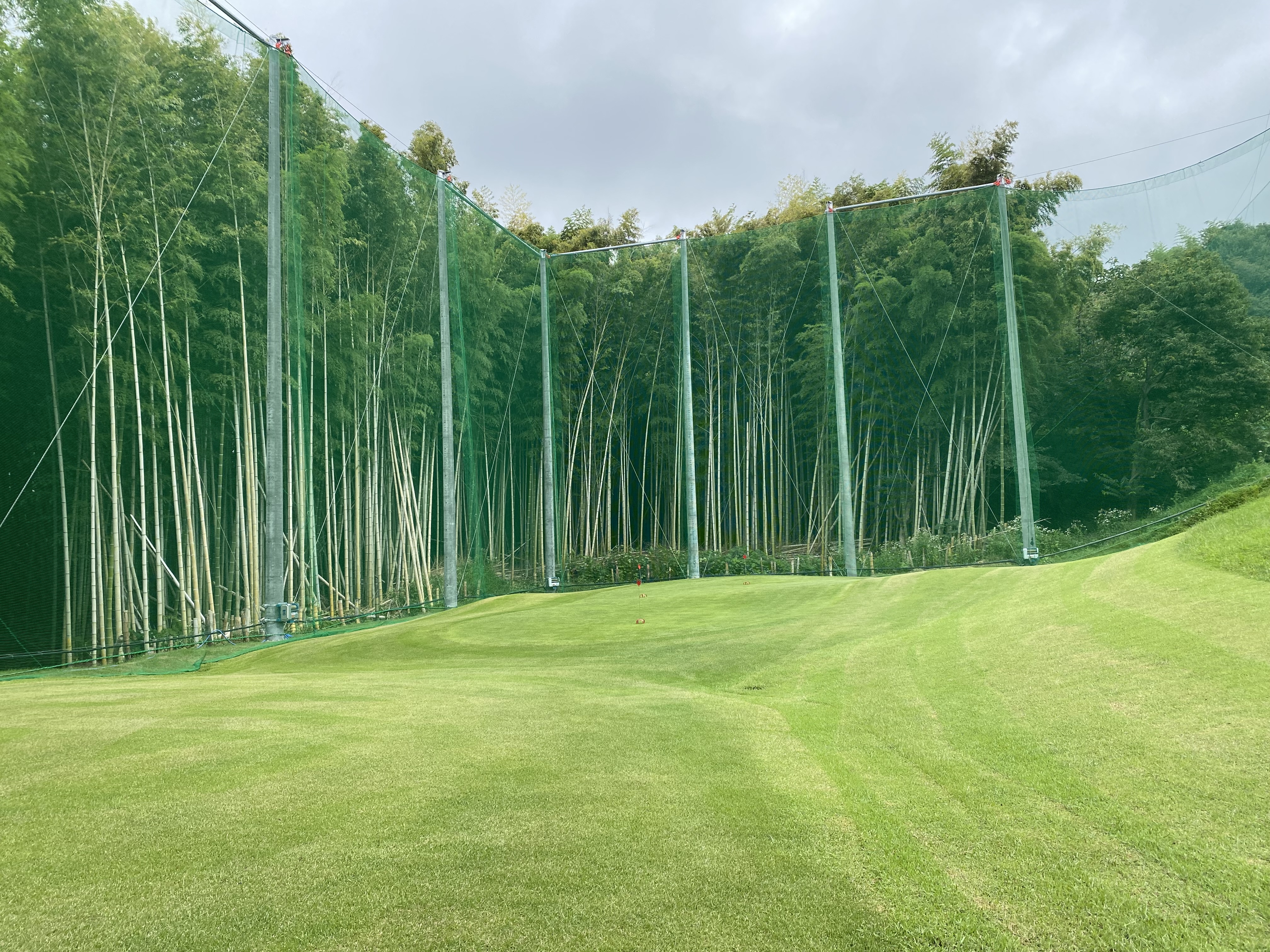 垂坂キャリーゴルフ 竹林とネットに囲まれた天然芝のアプローチ場